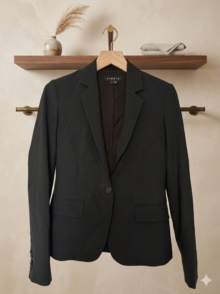 Theory Slim-Fit Black Single-Button Women's-Style Blazer